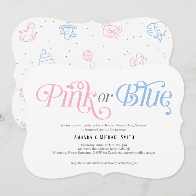 Modern, Pink and Blue, Boy or Girl, Gender Reveal Invitation (Front/Back)