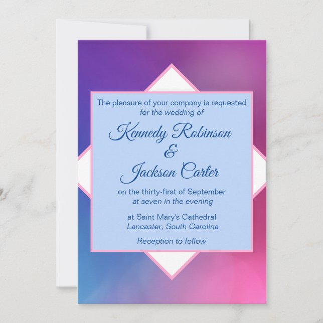 Modern Pink and Blue Geometric Wedding Invitation (Front)