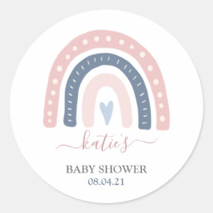 Modern Pink and Blue Rainbow Baby Shower Classic Round Sticker