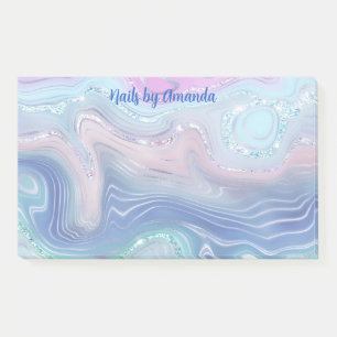 Modern Pink and Blue Watercolor Swirls Glitter  Post-it Notes