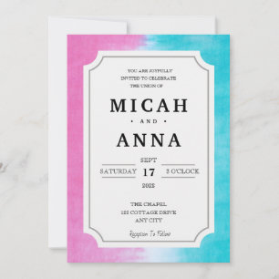 Modern Pink and Blue Wedding Invitation