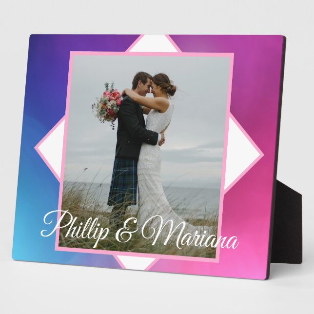 Modern Pink and Blue Wedding Plaque (Side)