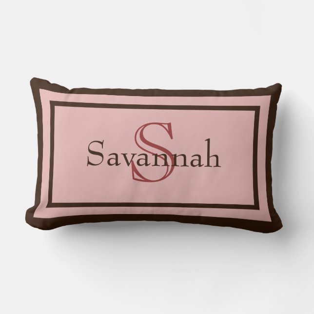 Modern Pink and Brown Monogram Name Accent Pillow (Front)