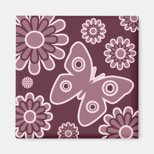 Modern Pink And Burgundy Floral Butterfly Magnet