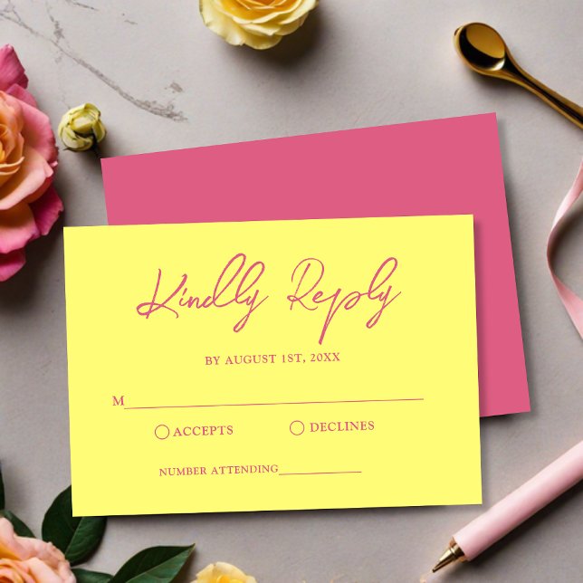 Modern Pink and Butter Yellow Wedding RSVP Card (Creator Uploaded)