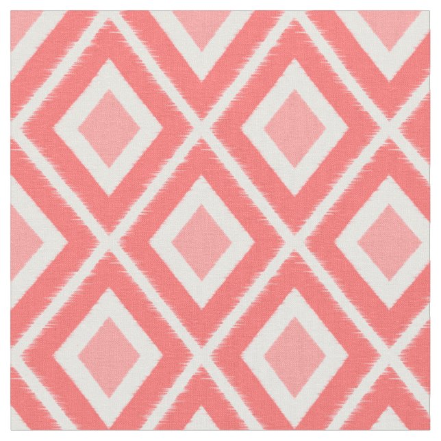 Modern Pink and Coral Ikat Pattern Fabric (Close Up)