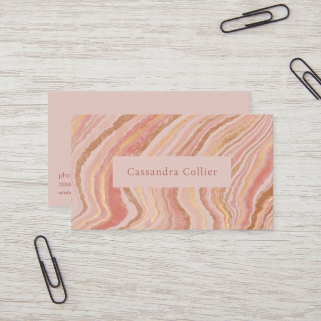 Modern Pink and Gold Abstract Elegant Business Card (Front/Back In Situ)