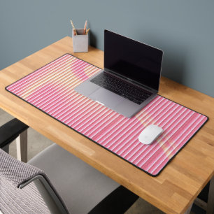 Modern Pink and Gold Abstract Ribbed Texture Desk Mat
