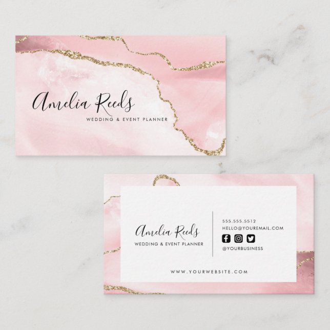  Modern pink and gold agate  Business Card (Front/Back)