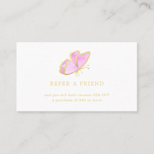 Modern Pink and Gold Butterfly Elegant Referral Card