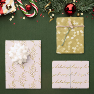 Modern Pink and Gold Calligraphy Christmas Wrapping Paper Sheet