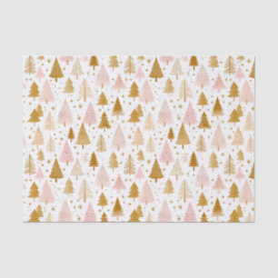 Modern Pink and Gold Christmas Tree Pattern Tissue Paper