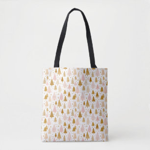 Modern Pink and Gold Christmas Tree Pattern Tote Bag