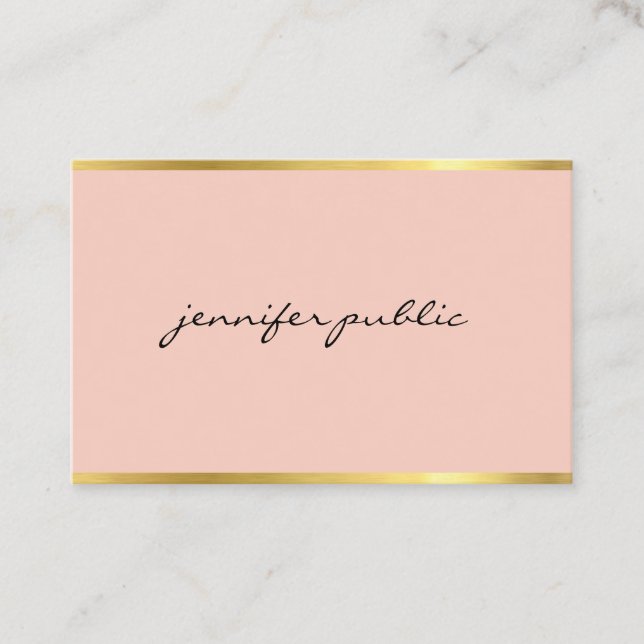 Modern Pink And Gold Cursive Hand Script Elegant Business Card (Front)
