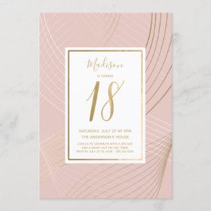 Modern Pink and Gold Eighteenth, 18th, Birthday Invitation