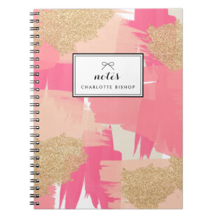 Modern Pink and Gold Glitter Abstract Pattern Notebook