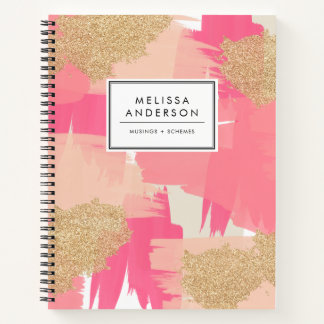 Modern Pink and Gold Glitter Abstract Pattern Notebook