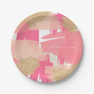 Modern Pink and Gold Glitter Abstract Pattern Paper Plate
