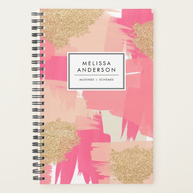 Modern Pink and Gold Glitter Abstract Pattern Planner (Front)