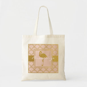 Modern Pink and Gold Glitter Flamingo Tote Bag