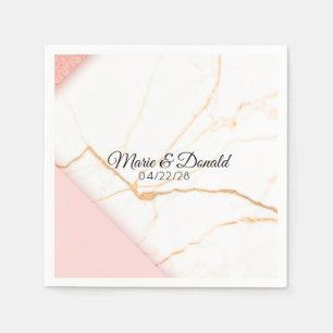 Modern Pink and Gold Glitter Marble Napkin