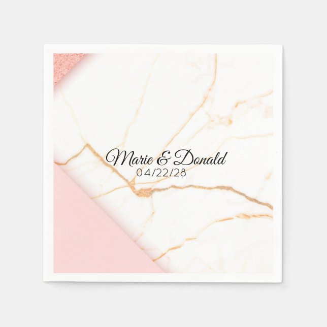 Modern Pink and Gold Glitter Marble Napkin (Front)