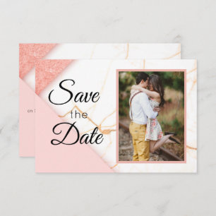 Modern Pink and Gold Glitter Marble Save The Date