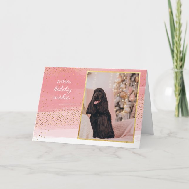 Modern Pink and Gold Holiday Photo Card (Front)
