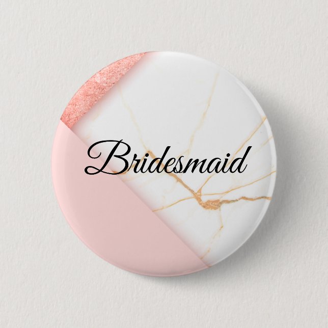 Modern Pink and Gold Marble Bridesmaid 6 Cm Round Badge (Front)
