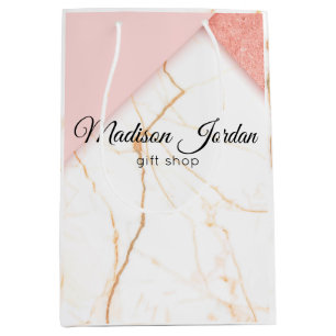 Modern Pink and Gold Marble Custom Medium Gift Bag