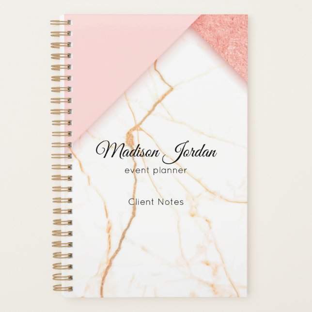 Modern Pink and Gold Marble Custom Planner (Front)