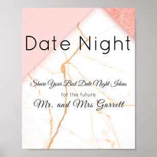 Modern Pink and Gold Marble Date Night Sign