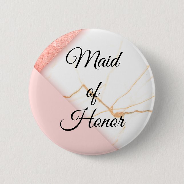 Modern Pink and Gold Marble Made of Honour 6 Cm Round Badge (Front)