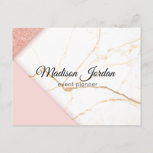 Modern Pink and Gold Marble Marketing Postcard (Front)
