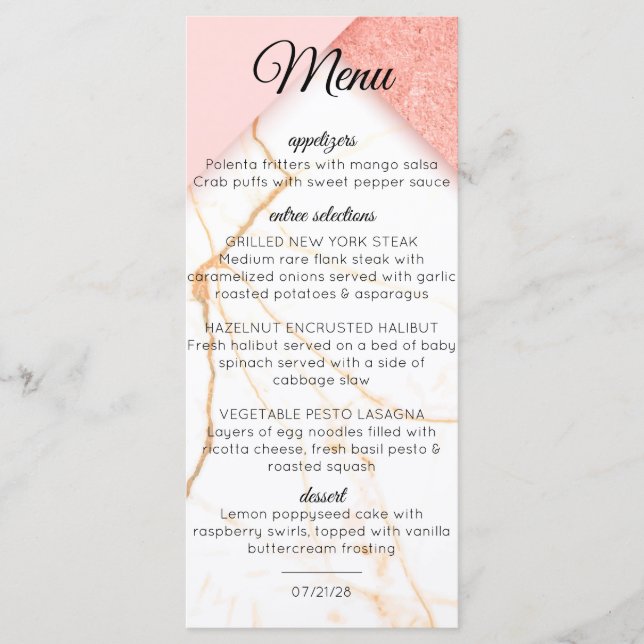 Modern Pink and Gold Marble Menu (Front)