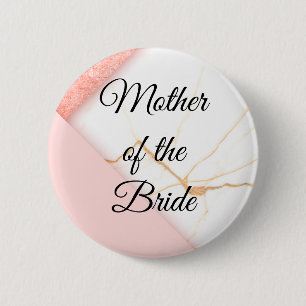 Modern Pink and Gold Marble Mother of the Bride 6 Cm Round Badge