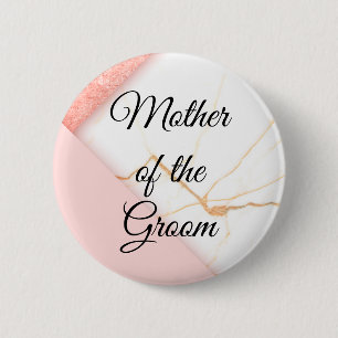 Modern Pink and Gold Marble Mother of the Groom 6 Cm Round Badge