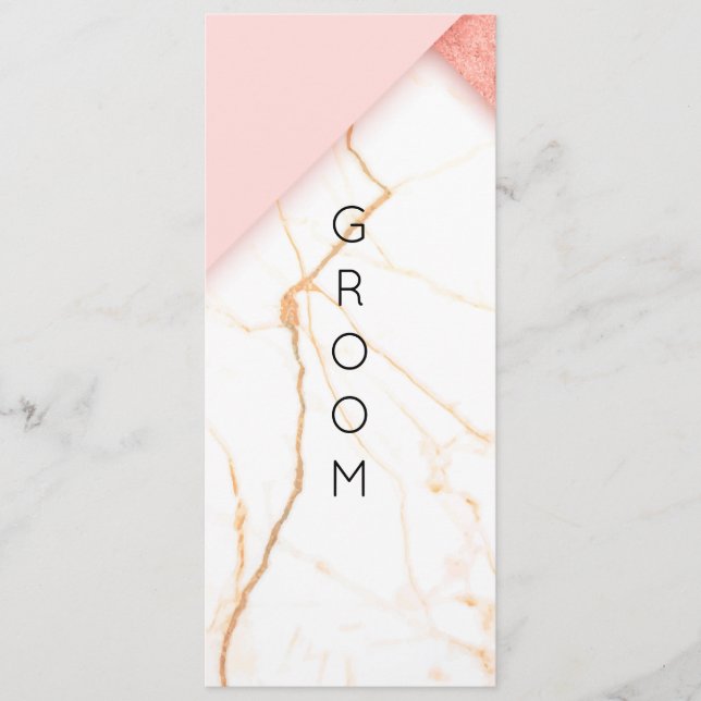 Modern Pink and Gold Marble Reserved Chair Sign Menu (Front)