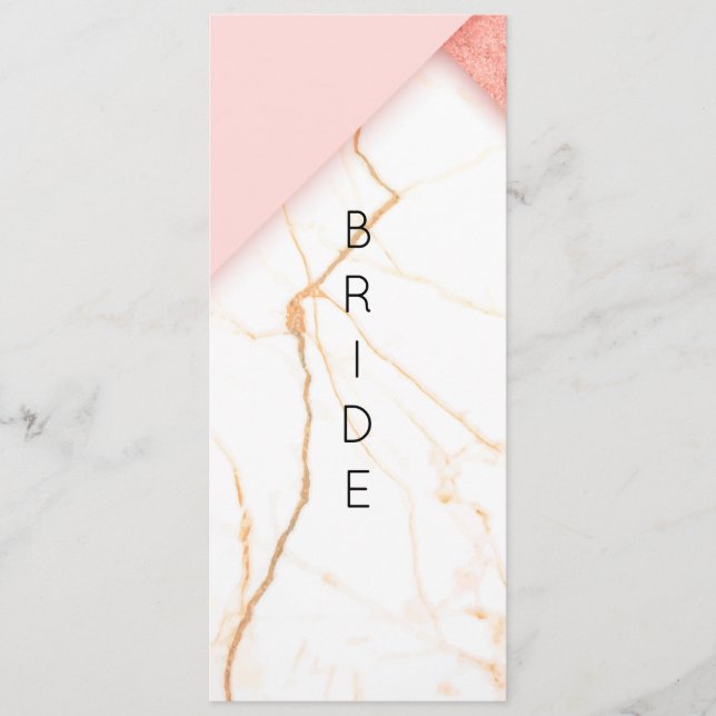 Modern Pink and Gold Marble Reserved Chair Sign Menu (Front)