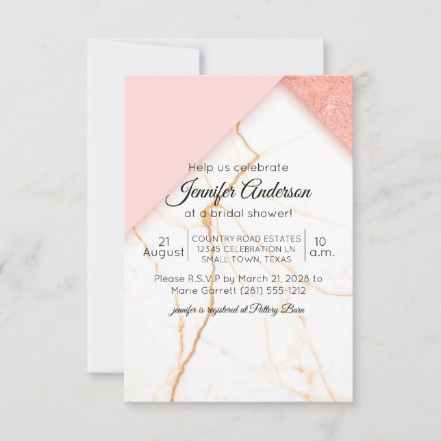 Modern Pink and Gold Marble Shower Invitation (Front)
