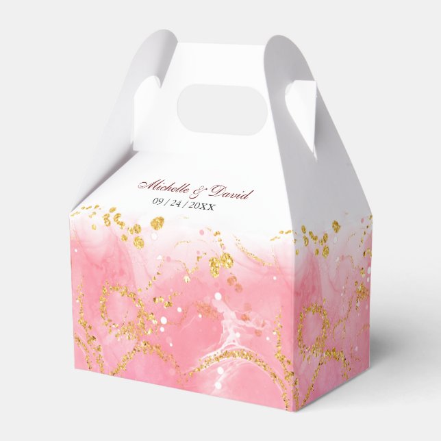 Modern Pink and Gold Marble Wedding Favour Box (Front Side)