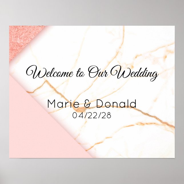 Modern Pink and Gold Marble Wedding Poster (Front)