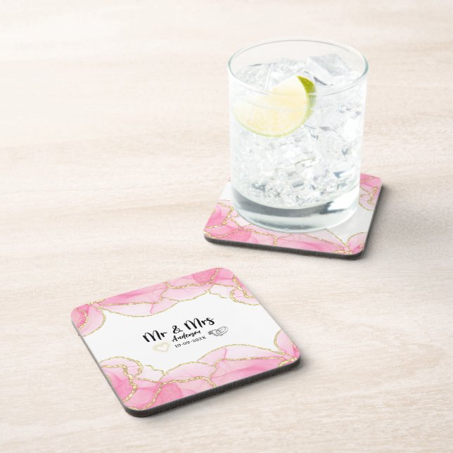 Modern Pink and Gold Mr and Mrs Coaster (Right Side)