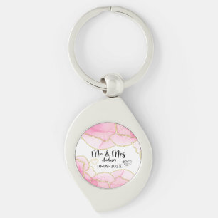Modern Pink and Gold Mr and Mrs Key Ring