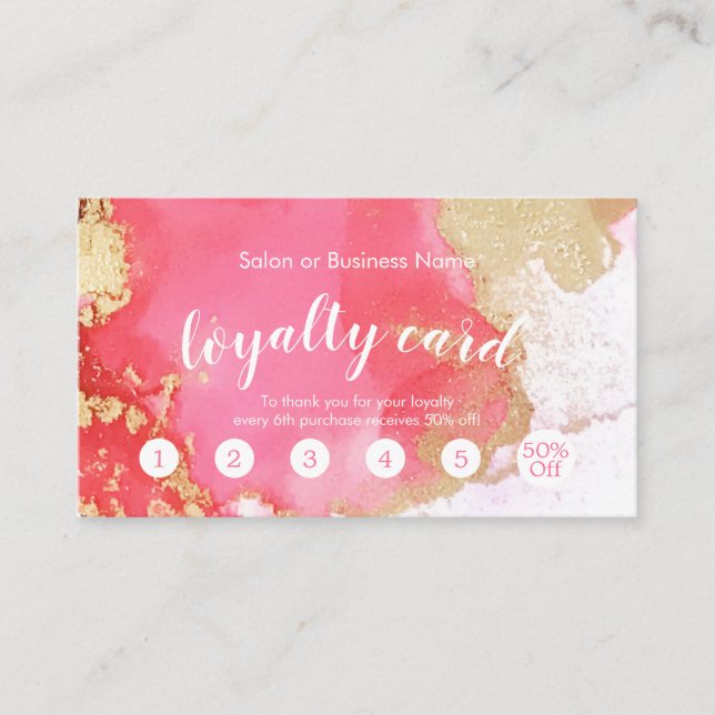 Modern Pink and Gold Watercolor Blot Business Card (Front)
