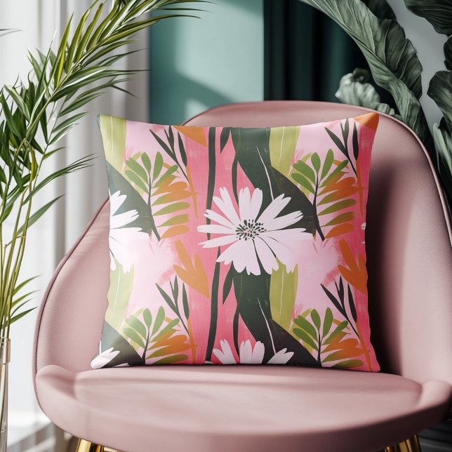 Modern Pink and Green Abstract Floral Pattern Cushion (Creator Uploaded)