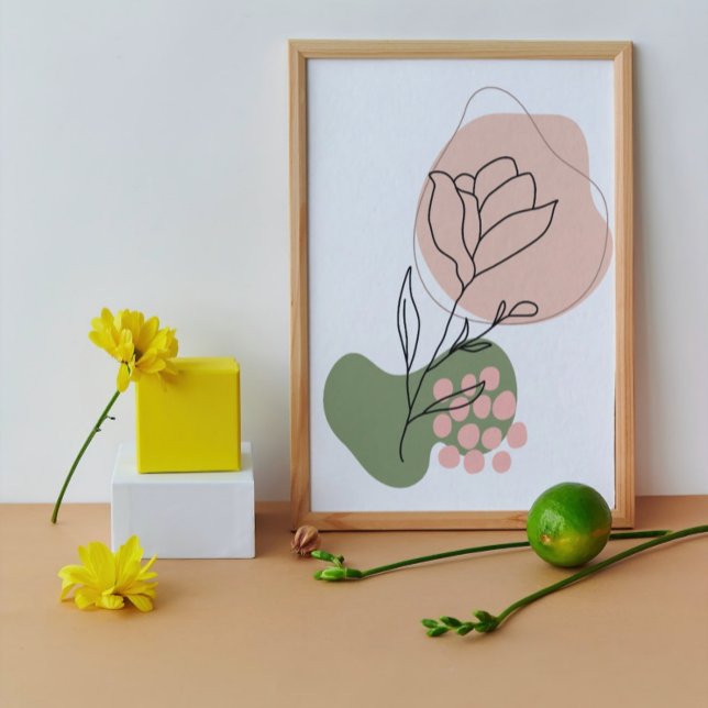 Modern Pink And Green Abstract Rose Line Art Poste Poster (Creator Uploaded)