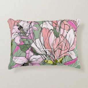 Modern Pink And Green Botanical Pattern Decorative Cushion
