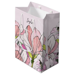 Modern Pink And Green Botanical Pattern Medium Gift Bag