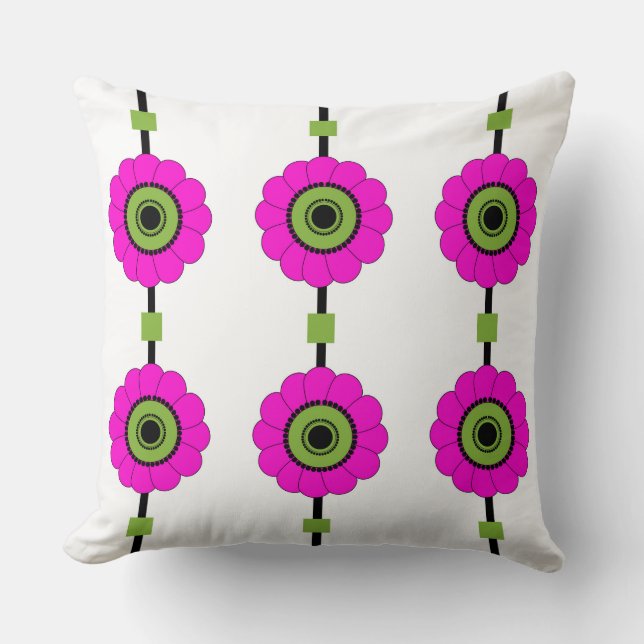 Modern Pink and Green Floral Cushion (Front)